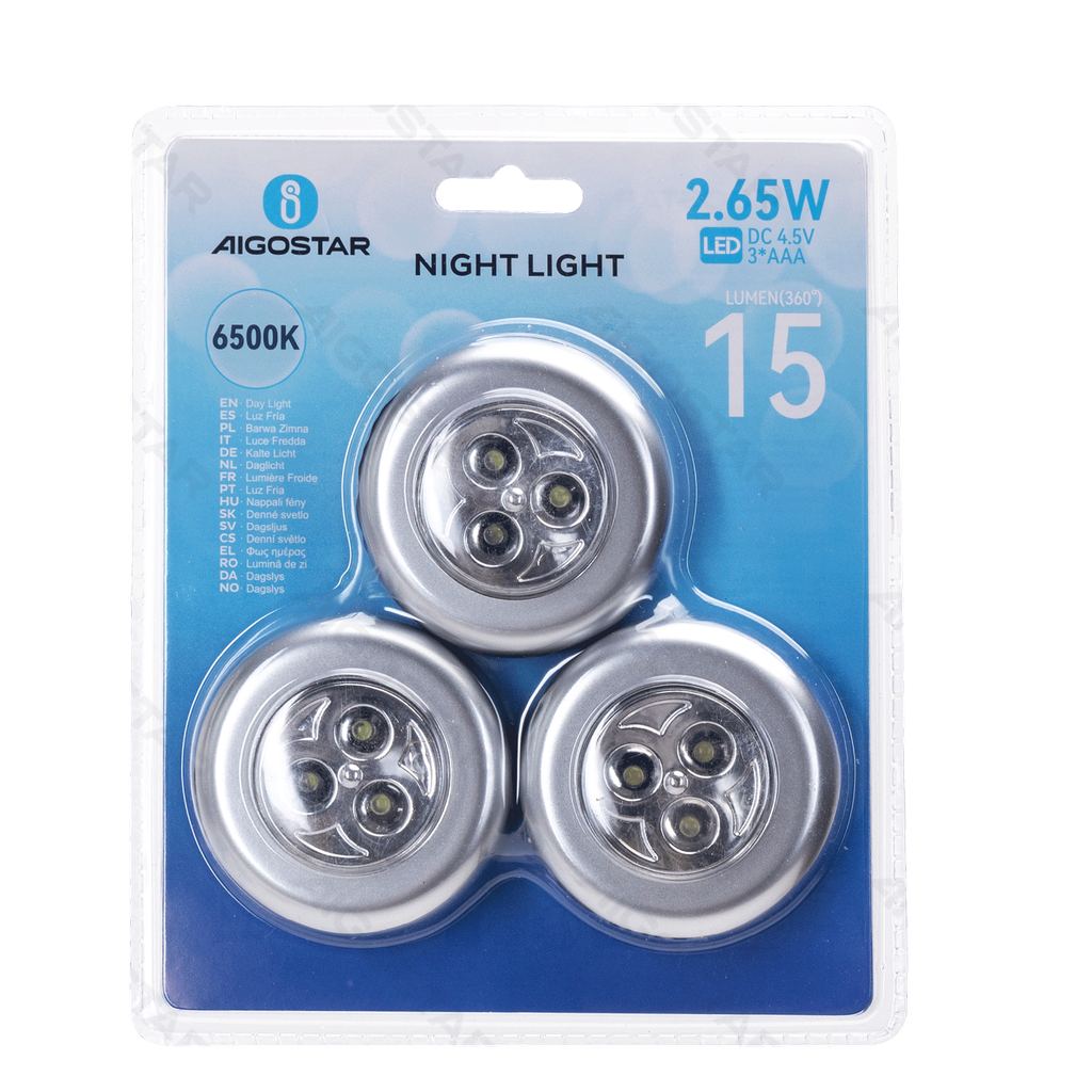 [B10308Q3X] Nachtlicht 6500K 3 Stück 3*AAA