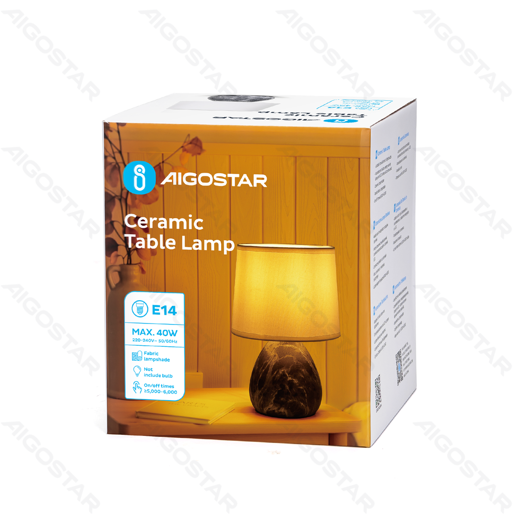 [B10311LB6] Table Lamp Ceramic Marble Black with fabric lampshade (without light source) E14