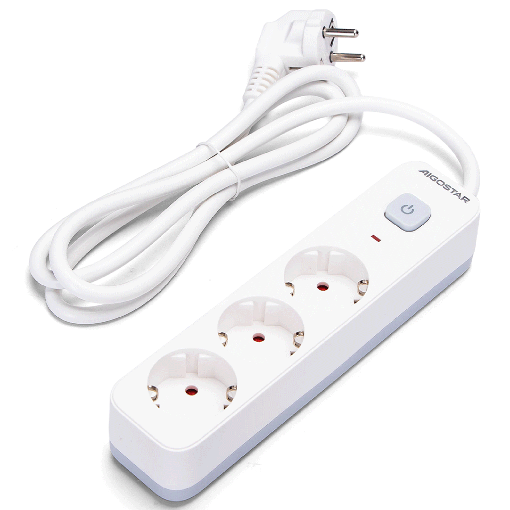 [B20103C1Y] Aigostar L-serie Duitse 3-voudige stekkerdoos met schakelaar 1 5M 3G1 5mm² wit en grijs