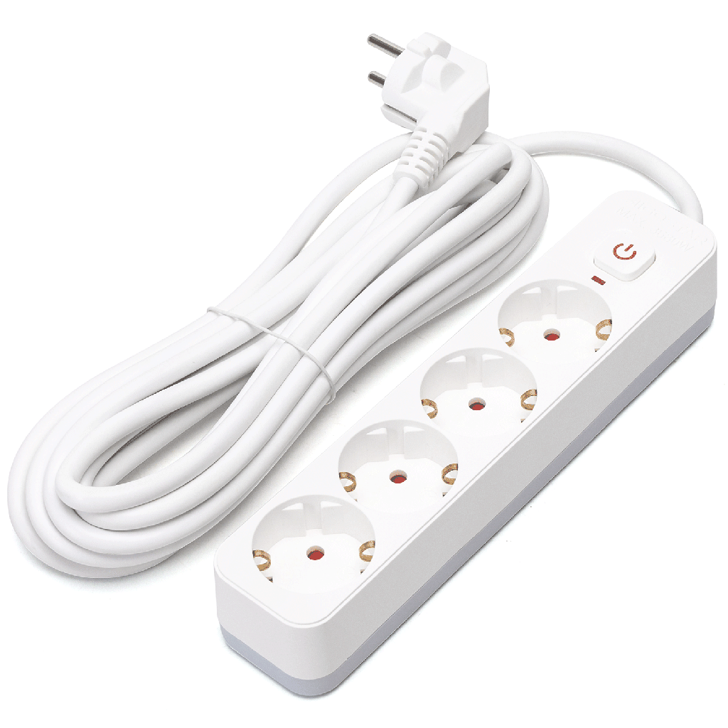 [B20103BV1] Aigostar L-serie Duitse 4-voudige stekkerdoos met schakelaar 5M 3G1,5mm² wit en grijs