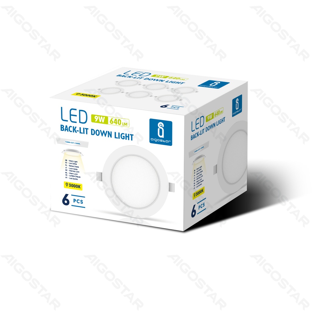 [B10405B0X] Aigostar E6 LED Inbouw Downlight Rond 18W Geel Licht