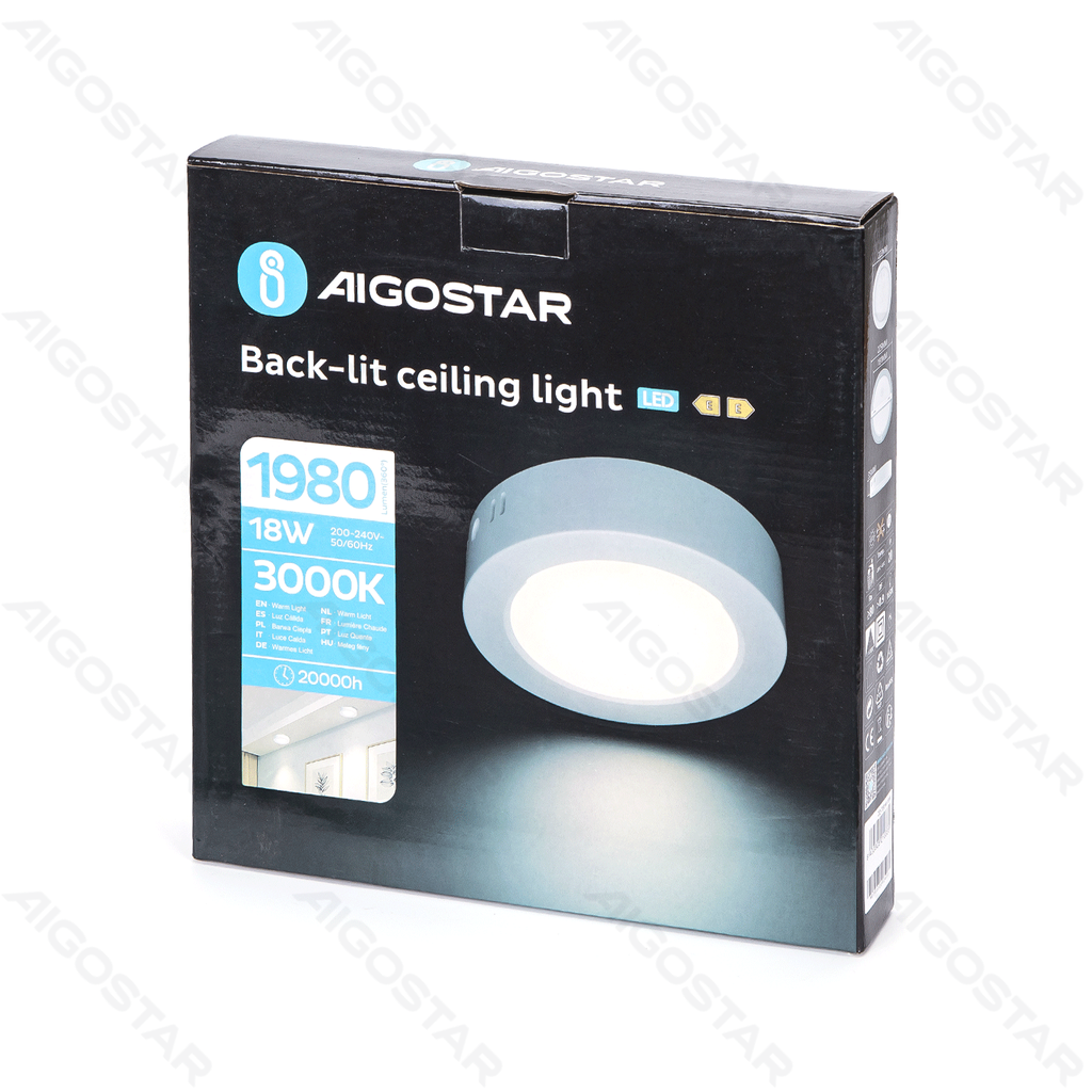 Aigostar E6 LED Opbouw Downlight Rond 18W Geel Licht