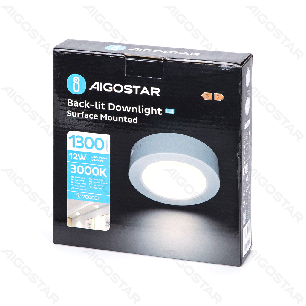 E6 LED Surface-Mounted Round Downlight, 12W, Warm White