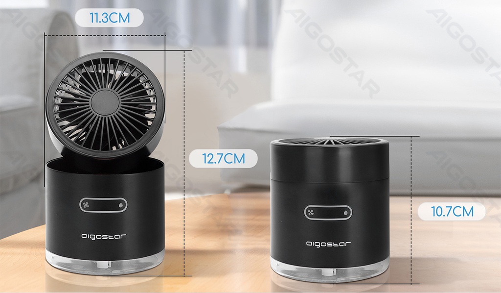 [330100TUM] Aigostar Tafel mistventilator 4 inch 5 bladen 3 snelheden 2000 mAh zwart