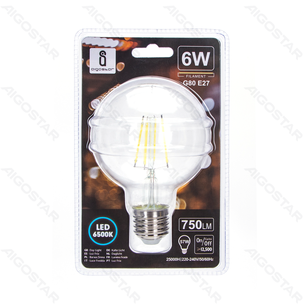 LED Gloeilamp (Helder) G80 E27,6W