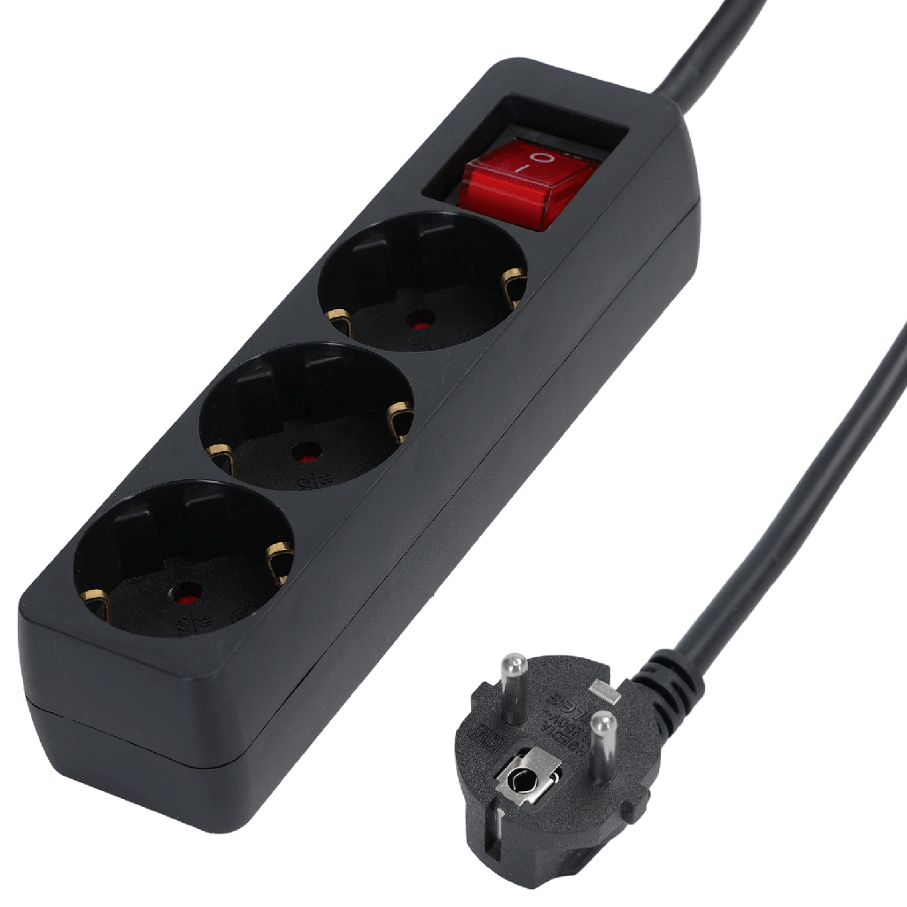 [B20103QIM] Aigostar Duitse 3-voudige stekkerdoos met schakelaar 3M 3G1 5mm² zwart
