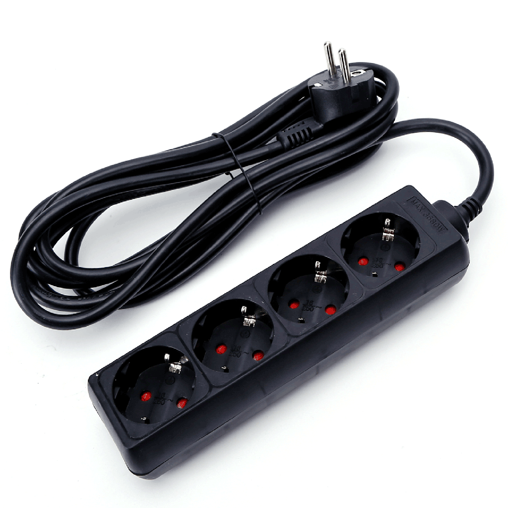 [B20103QII] Deutsche 4-fach-Steckdosenleiste ohne Schalter 3M 3G1 5 mm² schwarz