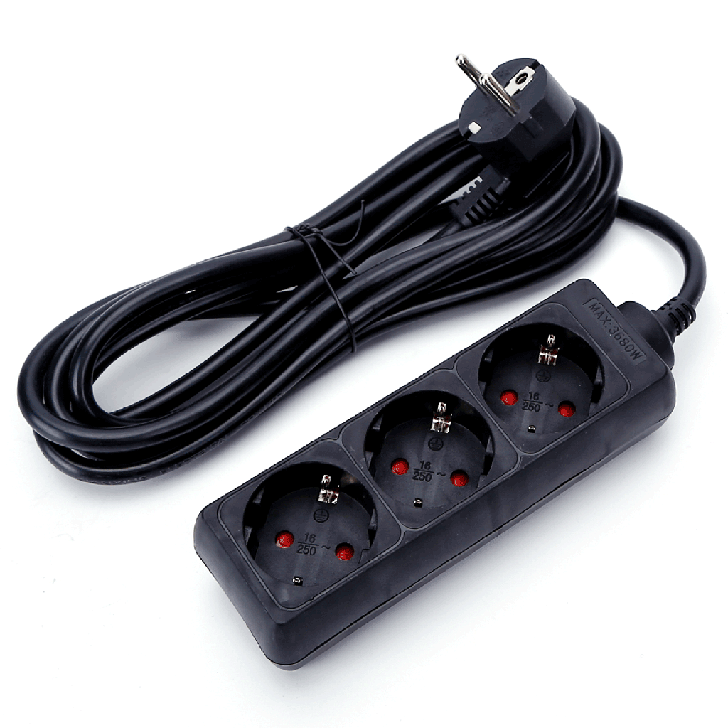 [B20103QIG] Deutsche 3-fach-Steckdosenleiste ohne Schalter 3M 3G1 5 mm² schwarz