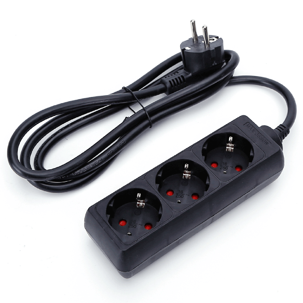 [B20103QIR] Aigostar Duitse 3-voudige stekkerdoos zonder schakelaar 1.5M 3G1.5mm² zwart