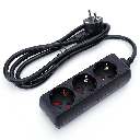 German 3-outlet power strip without switch, 1.5 m, 3G1.5 mm², black