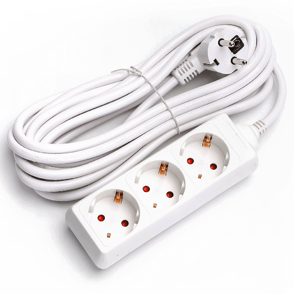 [B20103HJF] Deutsche 3-fach-Steckdosenleiste ohne Schalter, 5 m, 3G1, 5 mm², weiß