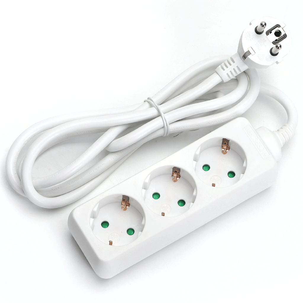 [B20103HJD] Aigostar Duitse 3-voudige stekkerdoos zonder schakelaar 1.5M 3G1.5mm² wit
