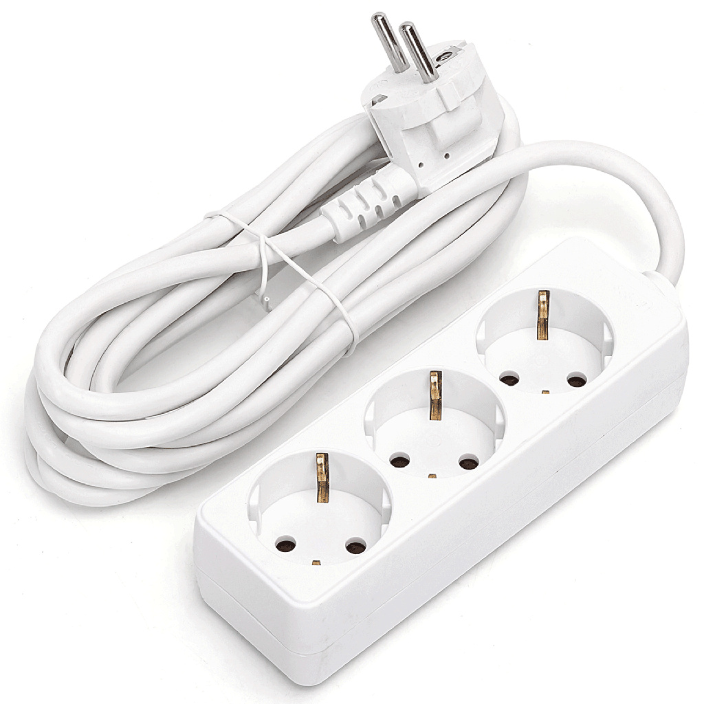 Duitse 3-voudige stekkerdoos zonder schakelaar 3M 3G1 5mm² wit