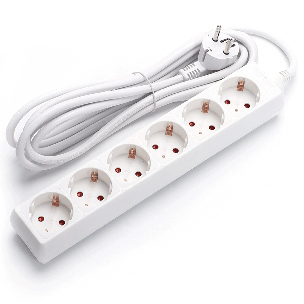 [B20103HJM] Aigostar Duitse 6-voudige stekkerdoos zonder schakelaar 1.5M 3G1.5mm² wit