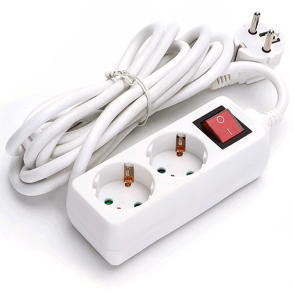 [B20103HGX] Aigostar Duitse 2-voudige stekkerdoos met schakelaar 5M 3G1 5mm² wit