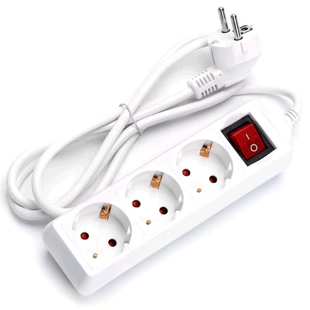 Duitse 3-voudige stekkerdoos met schakelaar 1.5M 3G1.5mm² wit