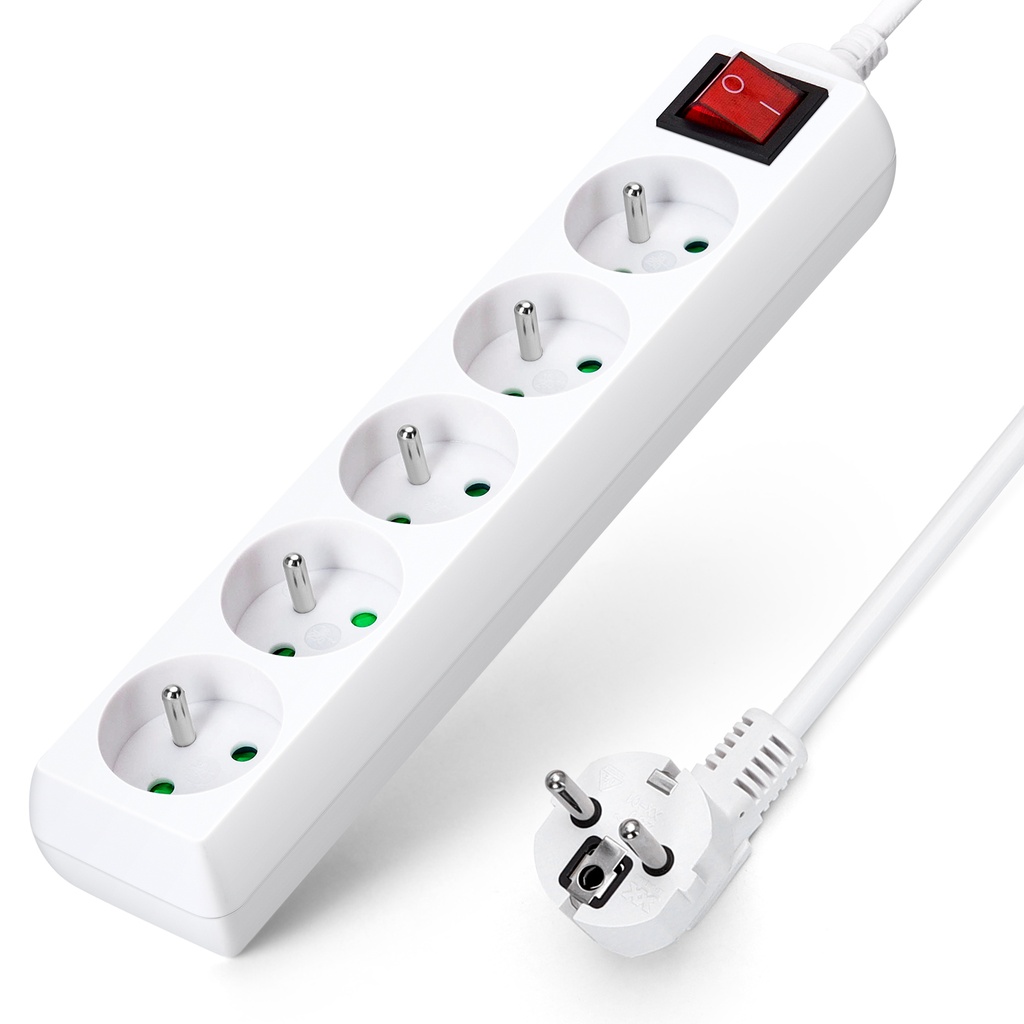 [B20103FIH] Franse 5-voudige stekkerdoos met schakelaar 3M 3G1.0mm² wit