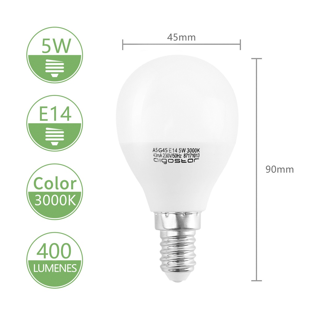 LED A5 G45 BIG ANGLE E14,5W 3000K