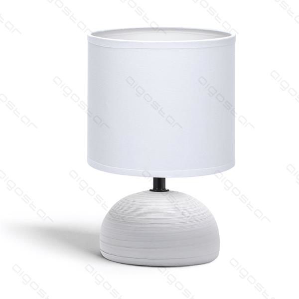 Table Lamp 03, Ceramic, E14, with White Lampshade and Gray Base