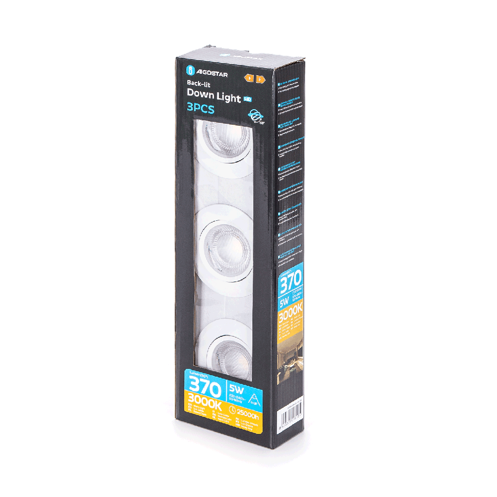 [A295172] Aigostar LED Inbouw Ronde Downlight met verstelbare Hoek 5W 3-pack Natuurlijk Licht 4000K