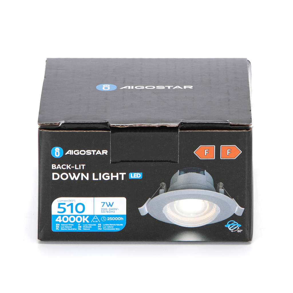 [A285890] Aigostar LED Inbouw Ronde Downlight met verstelbare Hoek 7W Wit Licht 6500K