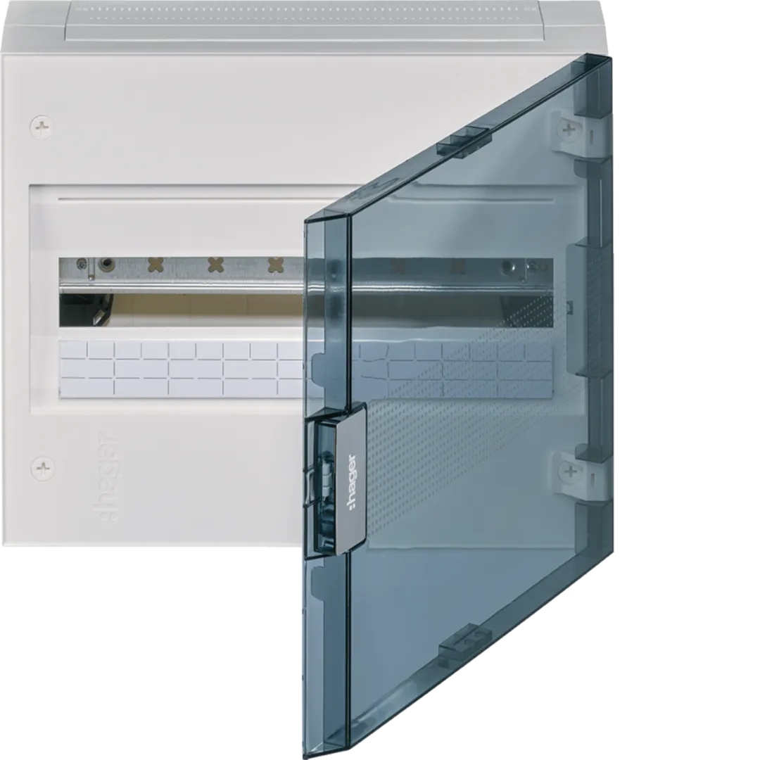 [VB188R] HAGER EC OPBOUWKAST 18 MODULES IP40 Wit 1 rij VB188R Doorzichtige deur