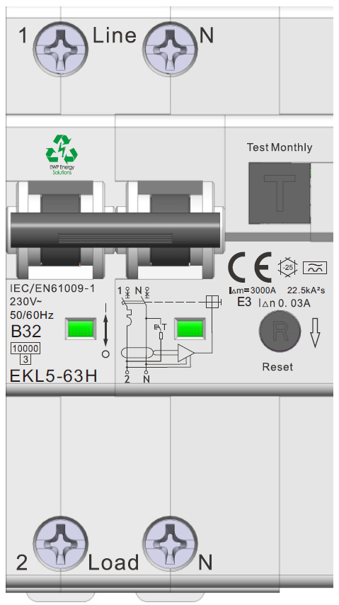 [EWP226867] EWP Solutions Fehlerstromschutzschalter 2P 300 mA Typ A 16 A, Kurve C