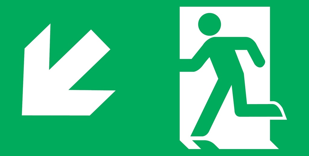 [NLAMPIKTLU] Pictogram links omlaag noodverlichting KB(KBM), KS, AM, AS