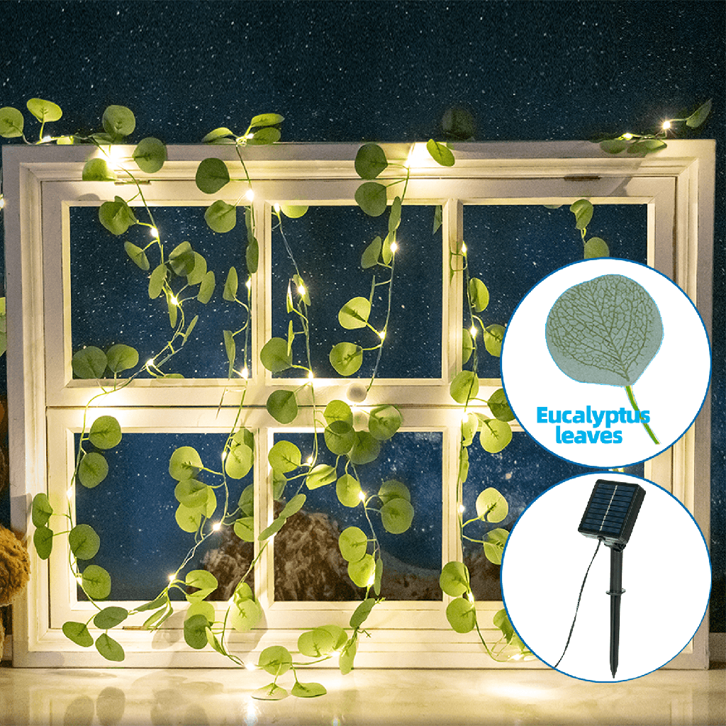 [B1020146S] Solar artificial plant Greenery Curtain Eucalyptus leaves Dark green leaves Warm light 3M+1M*1M 70LED