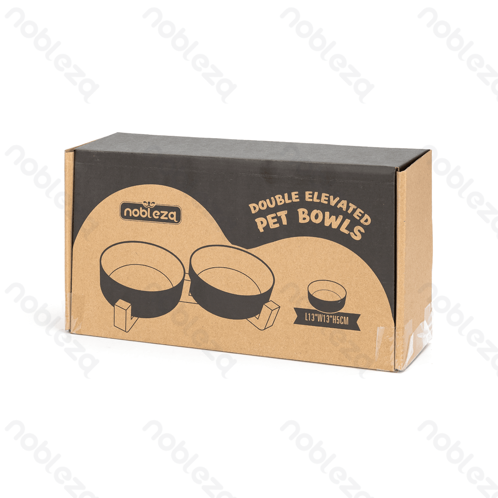 [B403033I5] Nobleza S L13*W13*H5cm Black 13cm pet bowl, 13cm straight bowl, and bamboo stand