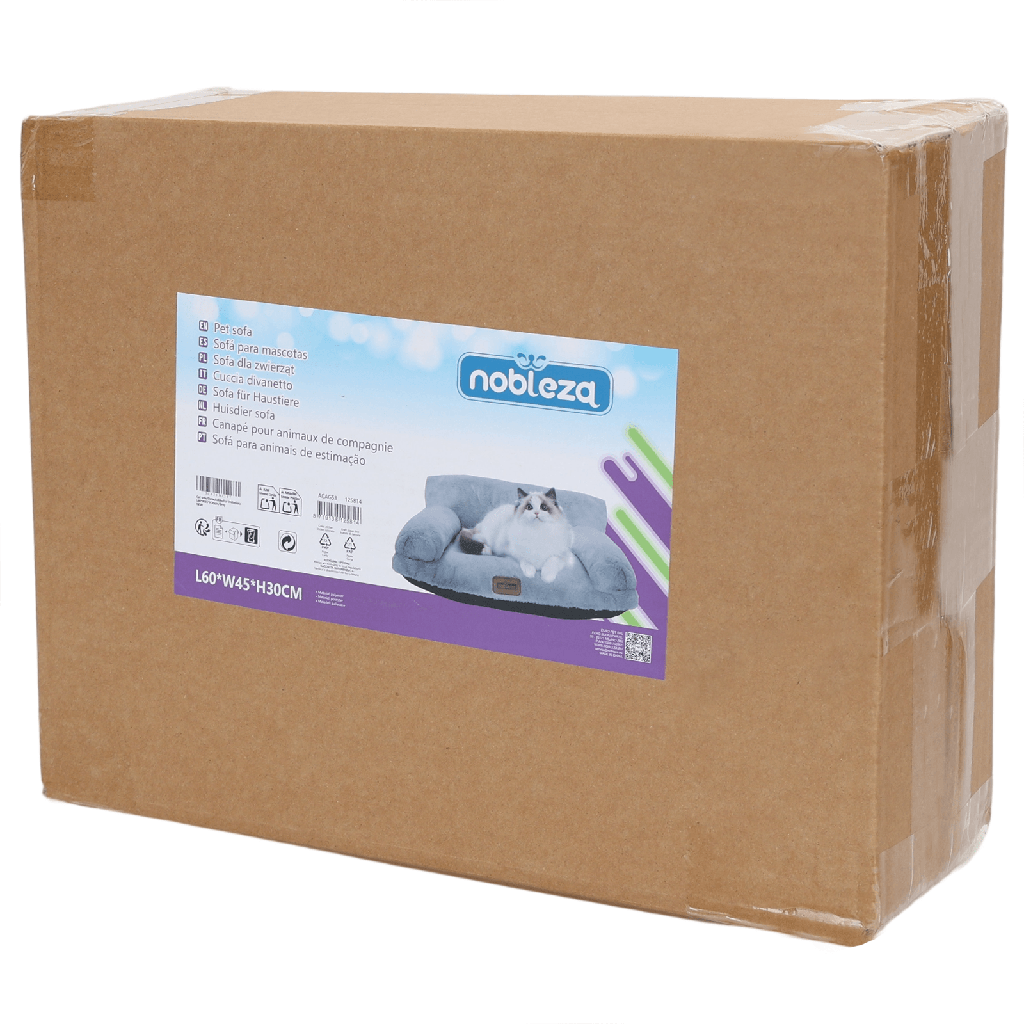 [B40303ACAG] Canapé Nobleza Cat, revêtement amovible en simili-fourrure, L60 x l45 x H30 cm, gris