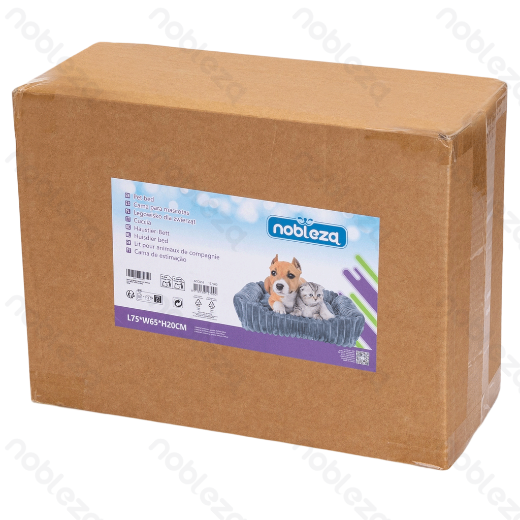 [B40703ACCQ] Nobleza Pet Bed, Single, Jacquard Flannel, L75 x W65 x H20 cm, Grey