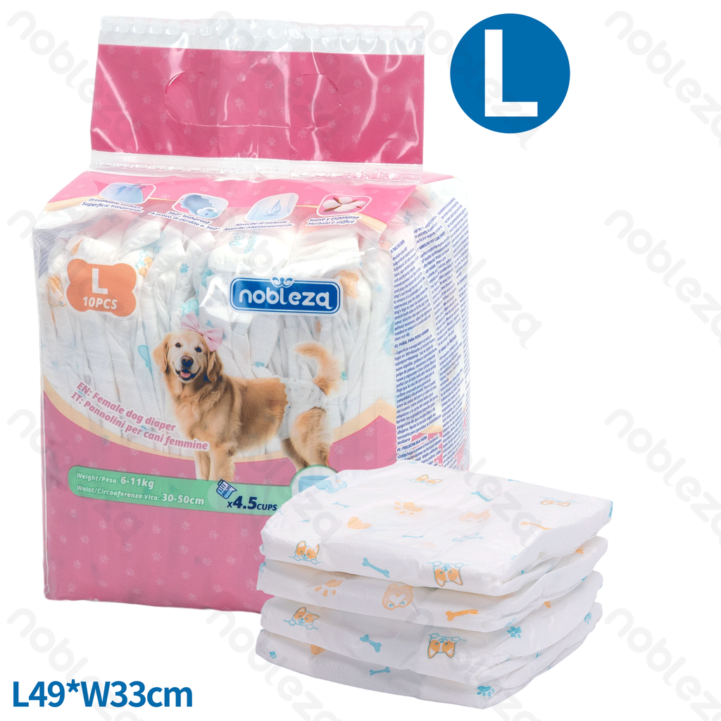 [B4070420F] Nobleza Dog Diapers for Females L (L49 x W33 cm), 10 per white bag