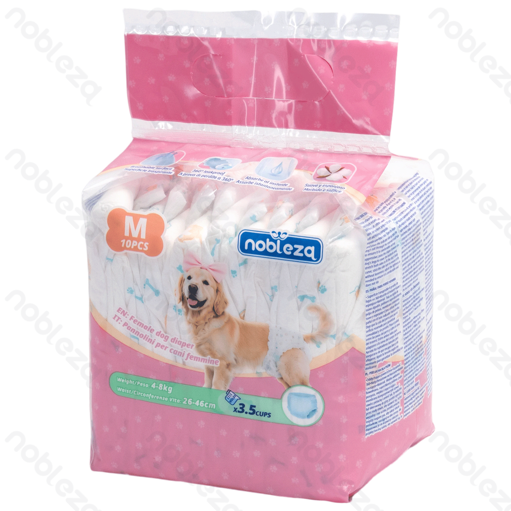 [B4070420E] Couches Nobleza pour chiennes M L44*B31 cm, 10 pièces/sachet blanc