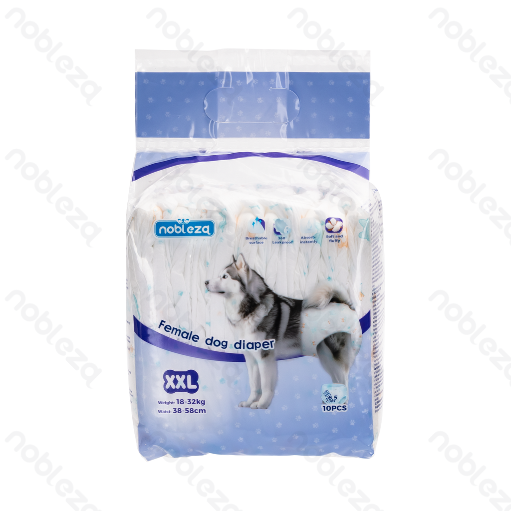 [B4070420H] Nobleza Diapers for Female Dogs XXL L60 x W37 cm, 10 per white bag