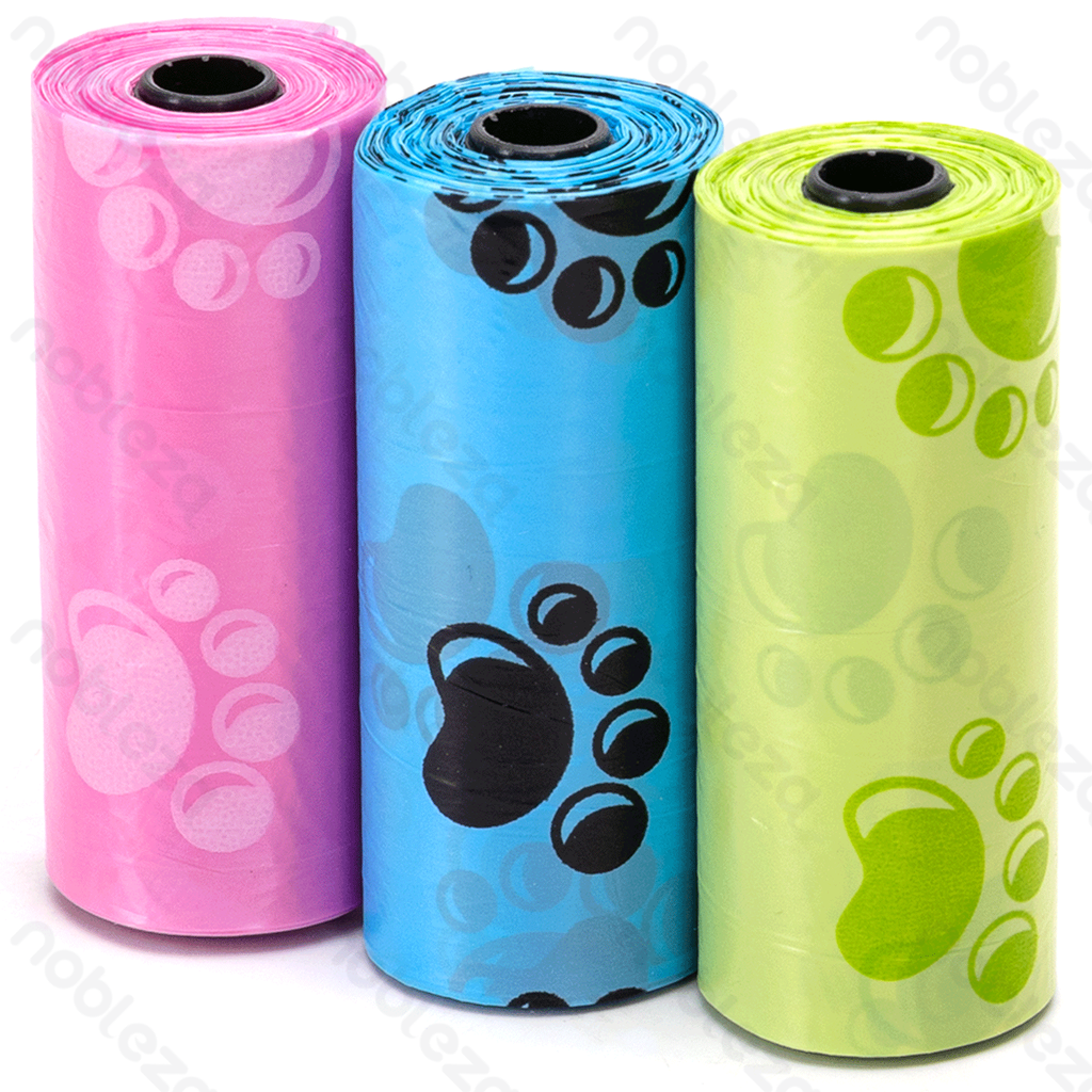 [B40703ZN9] Nobleza Waste Bags, Printed Patterns, W23 x L32 cm, 0.8 mil, Green, Blue, and Pink, 3-pack