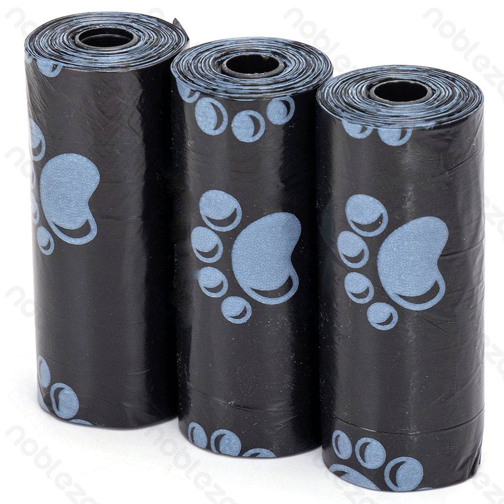 [B40703ZN8] Nobleza Dog Waste Bags with Paw Print, 23 cm wide x 32 cm long, 0.8 mil, Black, 3-pack