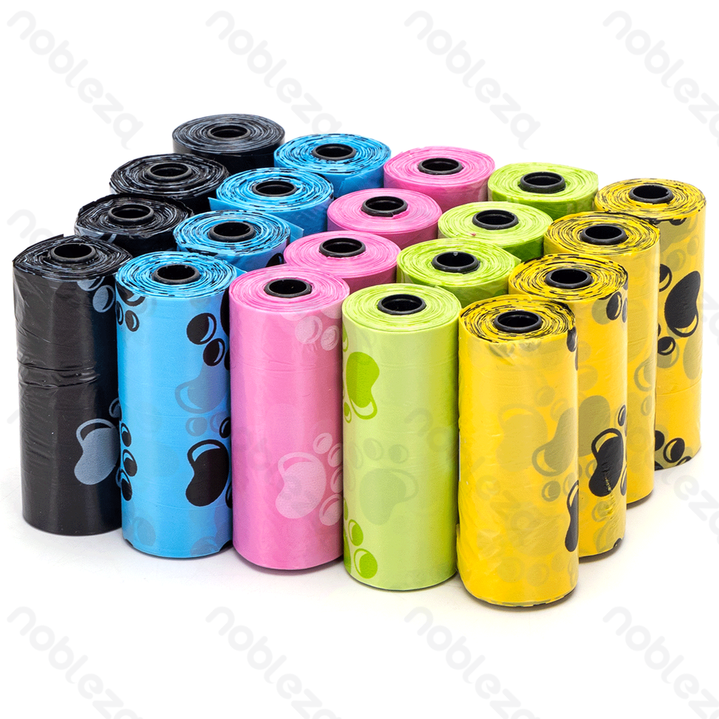 [B40703ZO5] Nobleza Waste Bags, Printed Patterns, W23 x L32 cm, 0.8 mil, Black, Blue, Pink, Green, and Yellow, 20 pieces