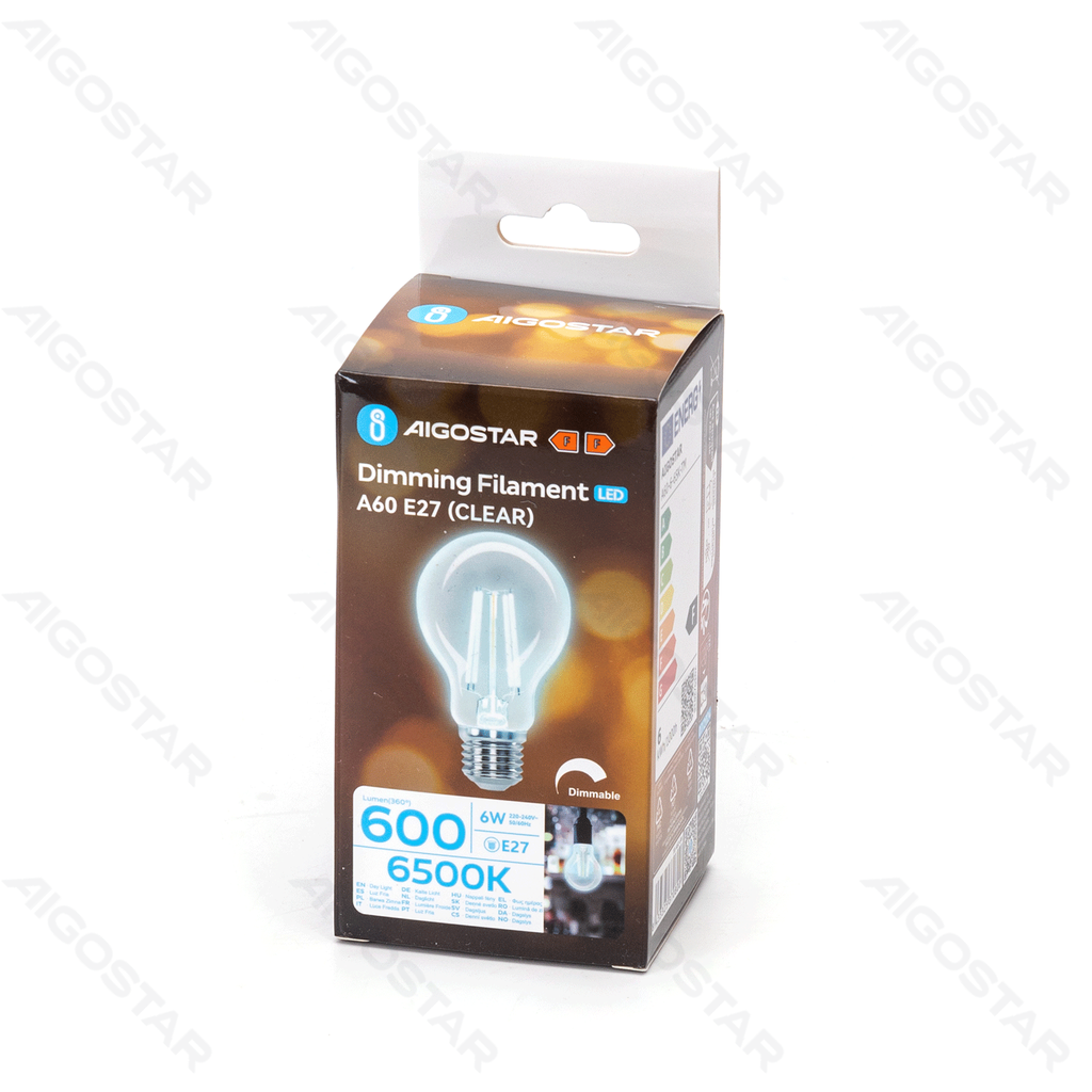 Aigostar Dimbare LED-gloeidraad A60 E27 6W 6500K