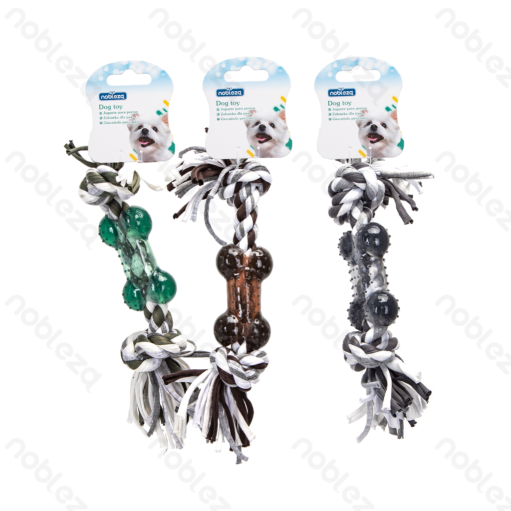 [B40708P0E] Nobleza Dog Toy with Cotton Rope and TPR Bone