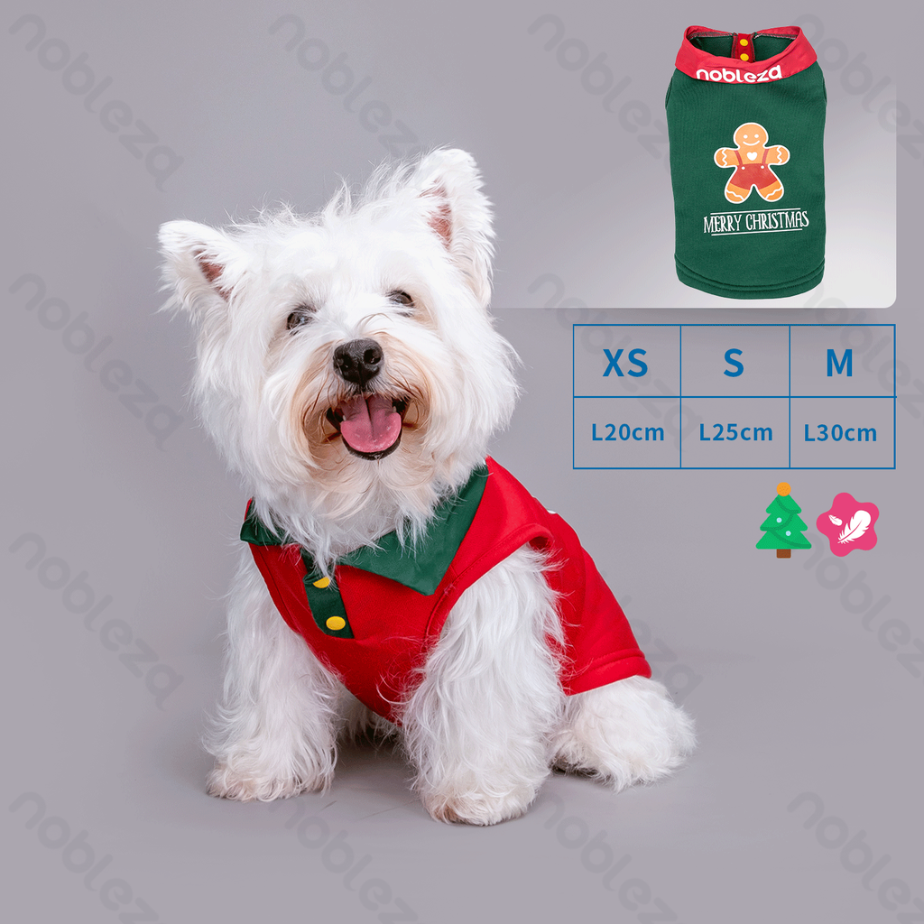 [B40701J24] Nobleza Tennisshirt voor huisdieren met kerstmotieven XS-20cm/S-25cm/M-30cm rood/groen