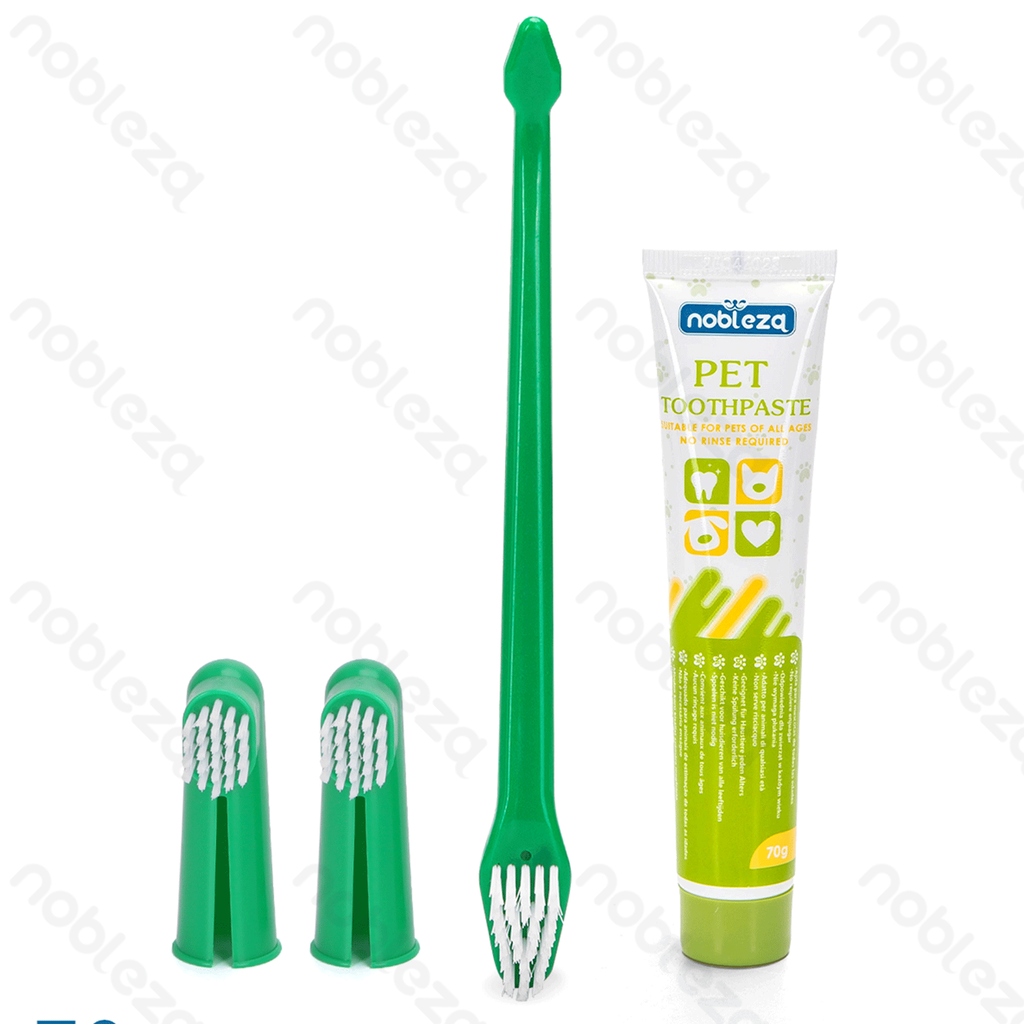 [B40702AR4] Nobleza Zahnpasta &amp; Zahnbürstenset für Haustiere (drei Aufsteckbürsten)