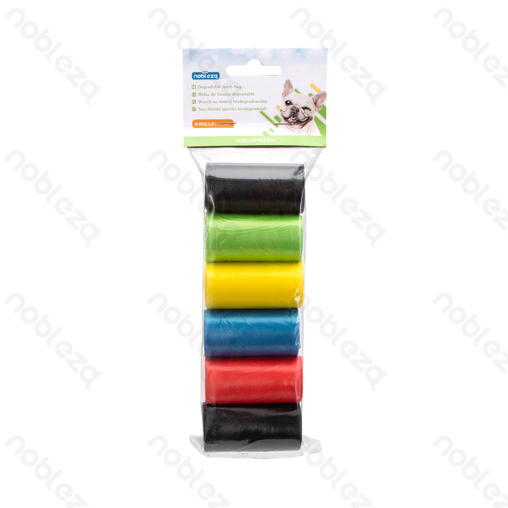 [B40704YIO] Nobleza Biodegradable trash bag L32*W23cm 1.5 mil Blue&Pink&Yellow&Green&Black 6pcs