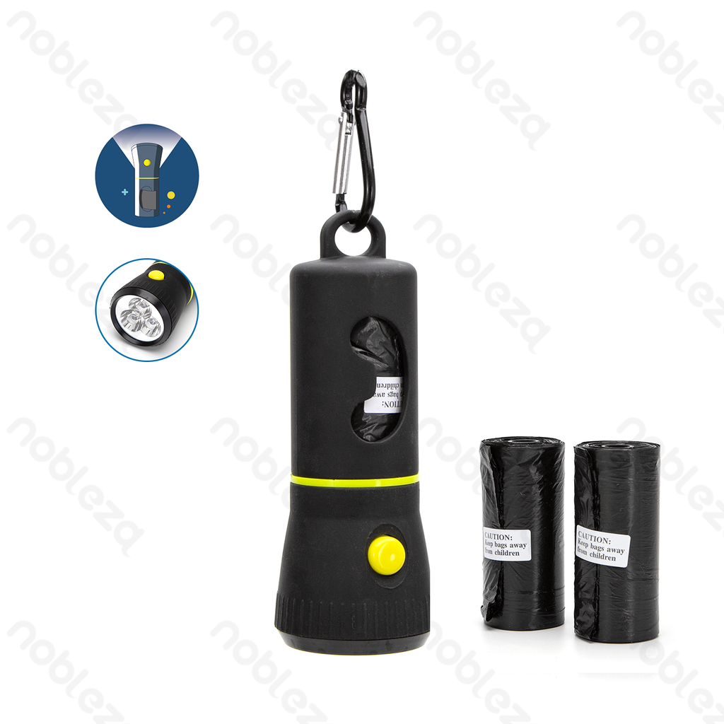 Nobleza - Support pour sacs poubelle avec lampe de poche, boucle noire, L32 x l23 cm, noir, avec 3 sacs poubelle inclus