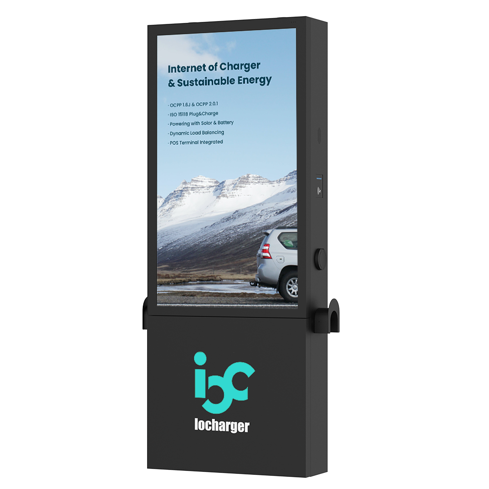 [IOCAP25-22] Duale Wechselstrom-Ladestation mit 55-Zoll-Werbedisplay, 2 × 22 kW
