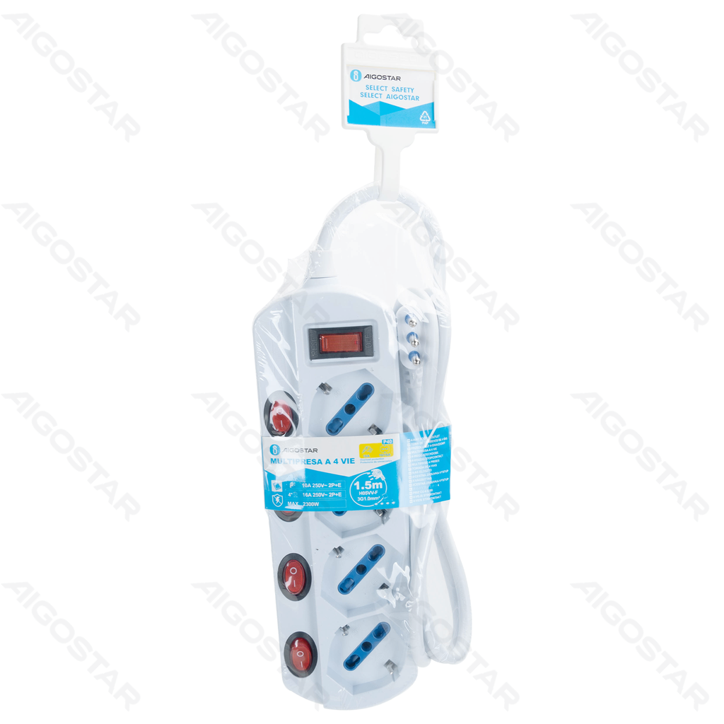 [B201033IL] Aigostar Italiaanse 4-voudige stekkerdoos 1.5m 3G1.0mm² wit