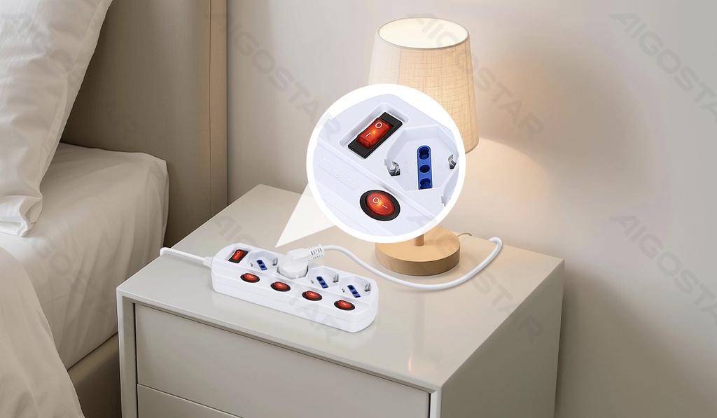 [B201033IM] Aigostar Italiaanse 4-voudige stekkerdoos 1 5 m 3G1 0 mm² wit