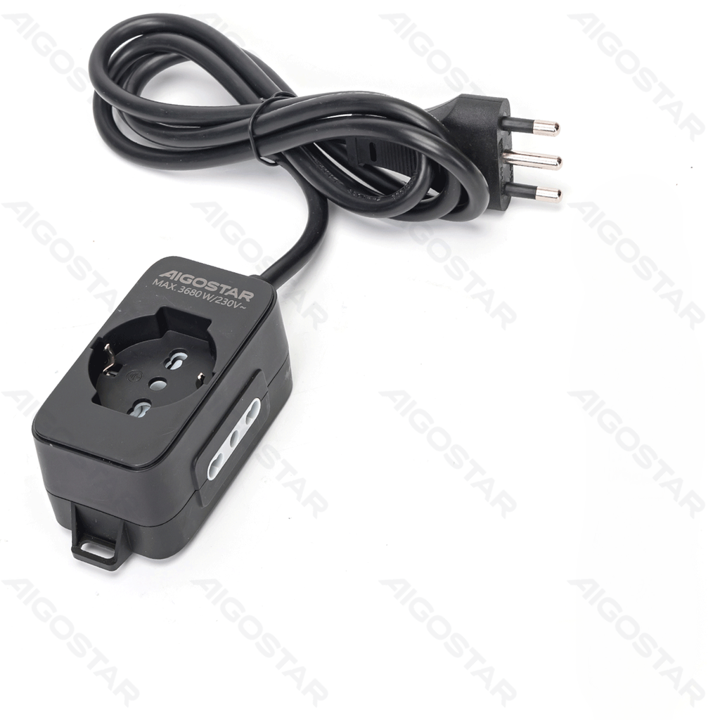 [B20103GO0] Aigostar Italiaanse 3-voudige multi-uitgang stekkerdoos zonder schakelaar 16A 1.5M 3G1.0mm² zwart