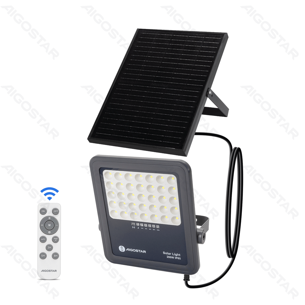 [B10201Q4D] Aigostar LED FLOOD LIGHT WITH SOLAR PANEL SPLIT 05 2M LINE 200W 2000LM 6500K