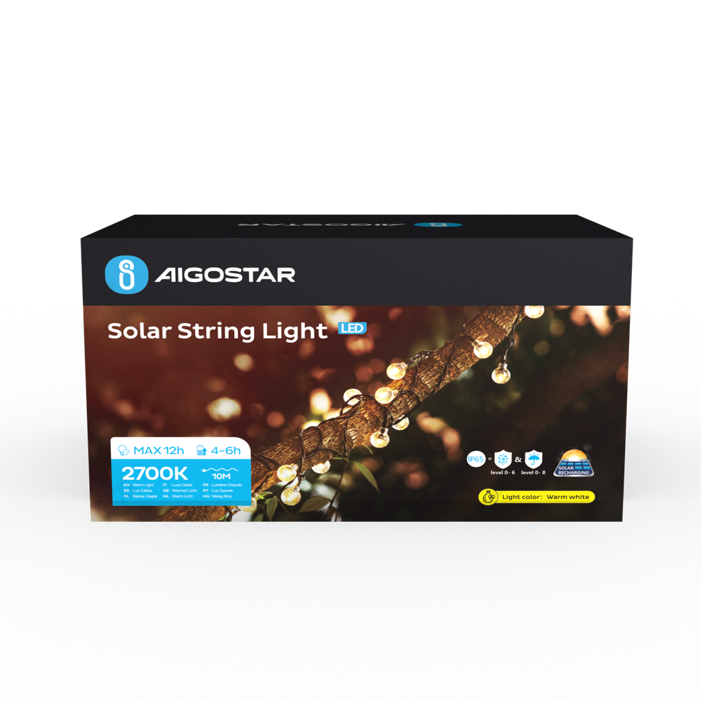 [B10202H8X] Aigostar LED Solar Bubble Lichtsnoer 2700K